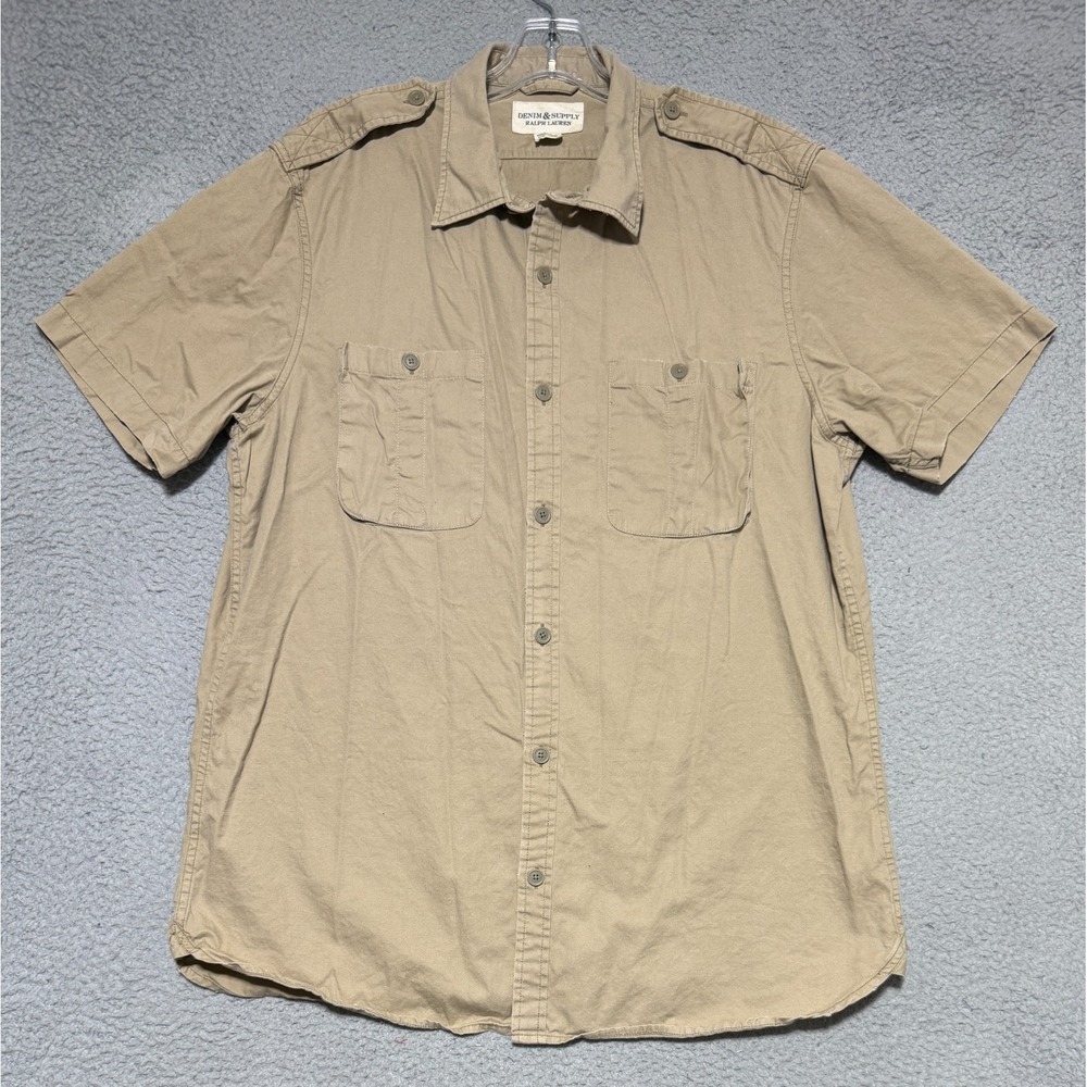 Denim & Supply Ralph Lauren Shirt Mens XL Tan Military Utility Epaulet Cotton